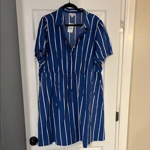 J. Crew Blue and White Buttoned Midi Sundress